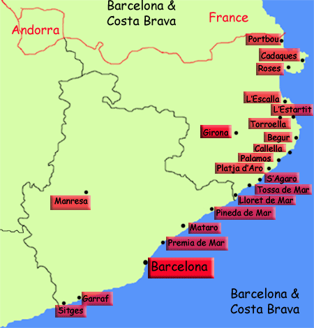 Barcelona and Costa Brava Guide Map