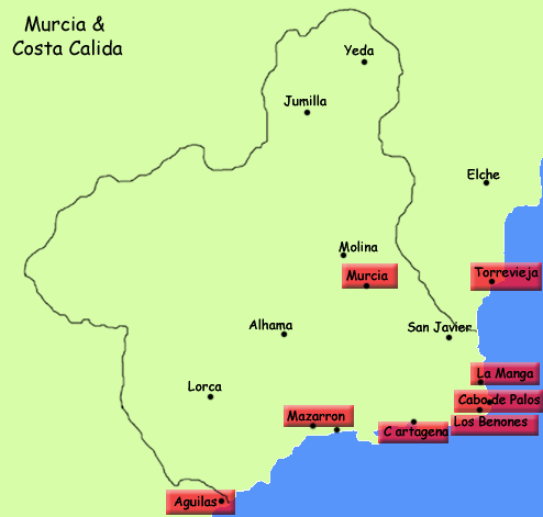 Map of Murcia and Costa Calida Tourist Information