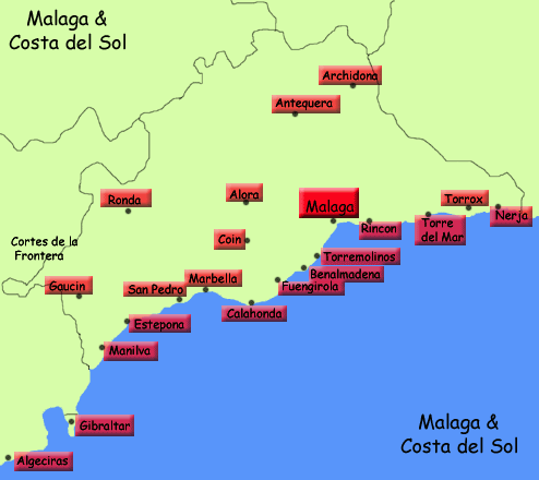 Map of Malaga and Costa del Sol