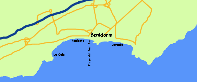 Map of Benidorm, Costa Blanca, Spain