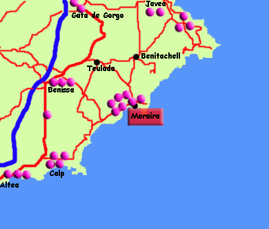 Moraira area map, Costa Blanca Spain