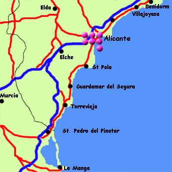 Map of Restaurants in Alicante, Costa Blanca, Spain