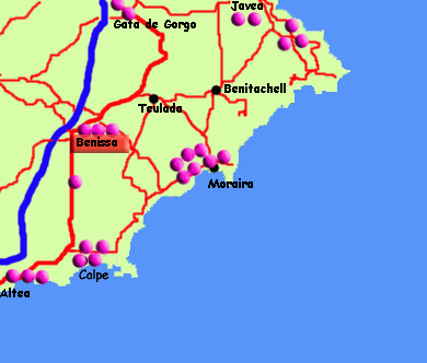 Map of Restaurants in and near Benissa, Costa Blanca