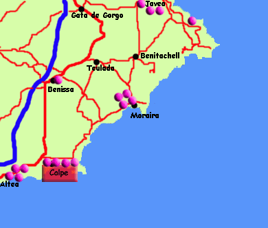 Map of Calpe, Cosa Blanca, Hotels