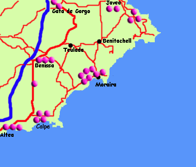 Map for Eating Out in Teulada, Costa Blanca, Spain